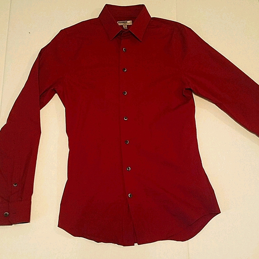 Express 1MX Men's Fitted Dress Shirt -Maroon
